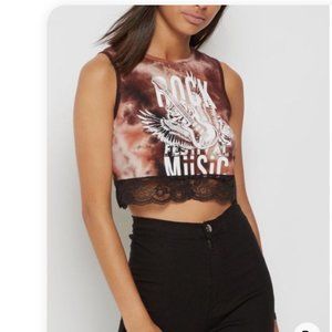 Rue 21 Crop Tie Dye Tank Top Lace Trim Rock Festival Music